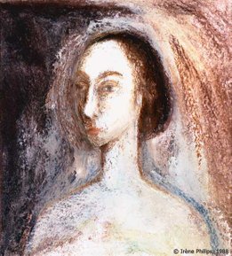 Irène Philips - Self Portrait - Oil painting & oil pastel on paper, 21 x 19 cm, 1988