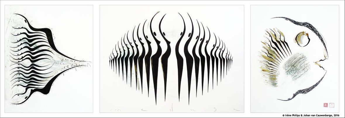 Irène Philips & Johan van Cauwenberge - MEDUSA - Triptych: mixed techniques, 2 x 56,5 x 50 cm, 1 x 56,5 x 76 cm, 2016