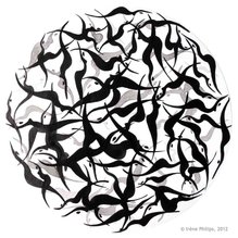 Irène Philips - A TURNING WORLD 1 - Indian ink with brush on cardboard, diameter 30 cm
