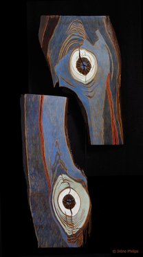 Irène Philips - THE HEART OF THE RIVER - Polychromed wood, 70 cm and 60 cm